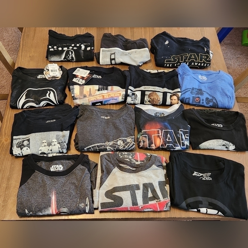 Lot Of 14 New And Used Star Wars Shirts Various Sizes Adult & Youth Sizes Nice